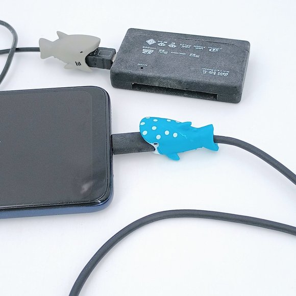 Cartoon Shark USB Charger Cable Phone Cord Protector Animal Bite Blue or Gray - Picture 6 of 6